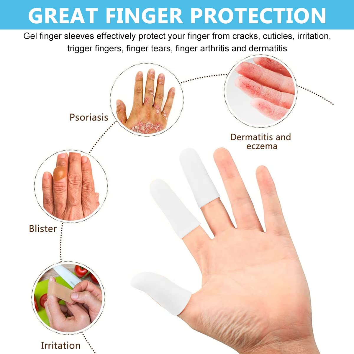 MAYCREATE 10pcs finger protection, Gel Finger Support Protector Gloves, Gel Finger Cots/Covers for Trigger Finger Hand Eczema Finger Cracking Finger Arthritis, White MAYCREATE 10pcs finger protection, Gel Finger Support Protector Gloves, Gel Finger Cots/Covers for Trigger Finger Hand Eczema Finger Cracking Finger Arthritis, White